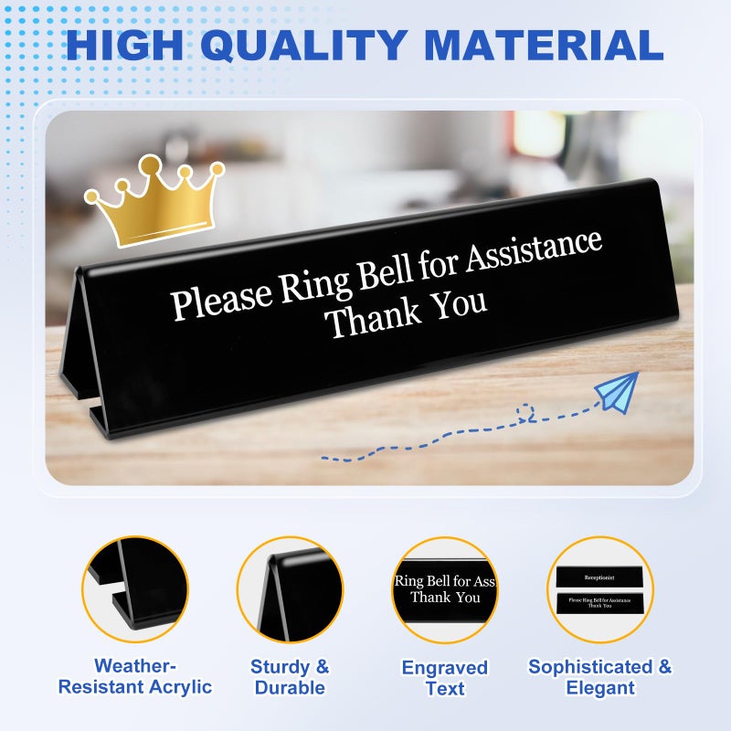 UCEC NO Receptionist Desk Sign, Office Sign Please Ring Bell for Assistance Thank You, Double Sides Printed Office for Lobby or Front Desk Service, 7.8" x 2" - Image 2